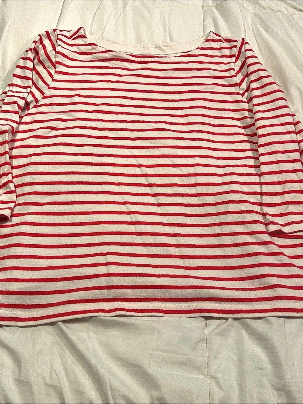 Landsā End Womenās 2X Red White Striped Boat Neck 3/4 Sleeve Cotton Top